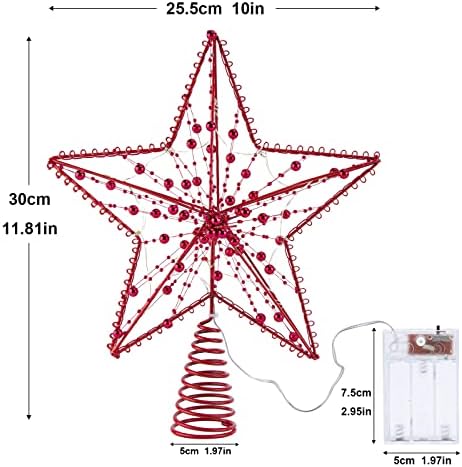 Lawoho Christmas Tree Topper Star, 10 polegadas LED Star Tree Topper, Minchas vermelhas Design Design Estrela da