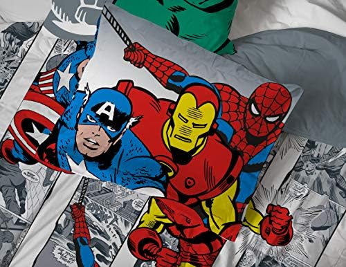 Jay Franco Marvel Avengers Comic Cool Cool 5 peças Conjunto de cama dupla - Inclui consolador e lençol -