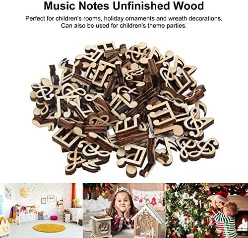 100pcs Music Notes Cutouts de madeira, 14 * 15mm Mini Musical Note Pieces Wood Board densidade Fatias de madeira
