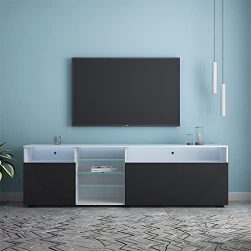 N/A 200x35x55cm Gabinete de TV LED brilhante com 3 portas de grande capacidade TV White e Black