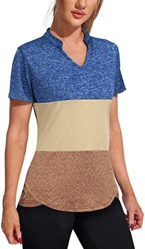 Coorun Womens Workout Tops de manga curta V Camisetas de umidade de pescoço de pescoço ioga Top Golf Athletic
