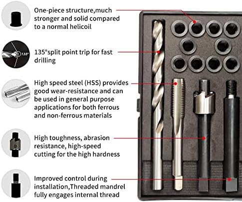 Kit de reparo de roscas Sennmonn M8X1.25 e M12X1.75 com inserção HSS Drill, toque, driver de instalação, inserção