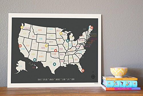 Mapa de viagem EUA Impressão de arte de parede, mapa personalizado de viagem, impressão de 05x07 polegada, mapa