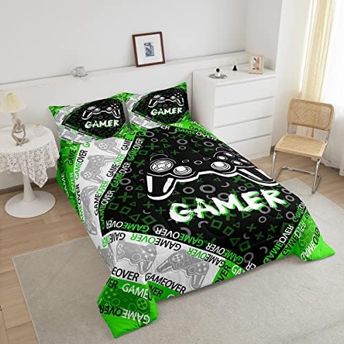 Conjunto de consolador de jogadores infantis para meninos adolescentes, jogo de cama verde e preto