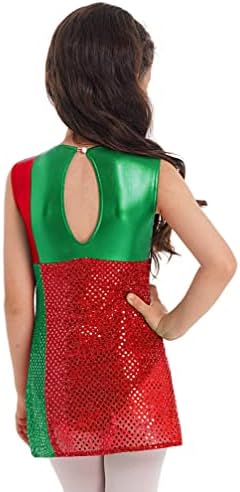 Fldy Kids Girls Christmas Dance Costumes Xmas Santa Elf Dresses Fancy Up Shiny Ligins Dance Tutu Dress Leotard