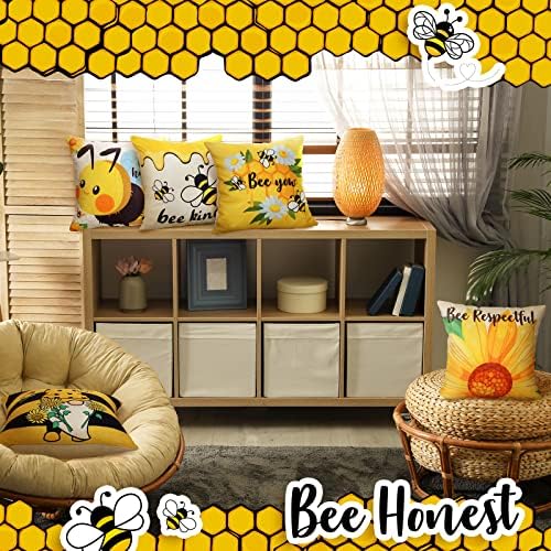 Conjunto de 8 abelhas felizes Capas de travesseiro de arremesso de abelhão 18 x 18 polegadas Primavera