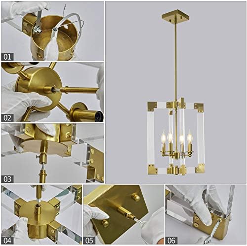 Ndzmn 4-Light Gold Pingente Light, lustre moderno com acabamento de latão escovado, iluminação