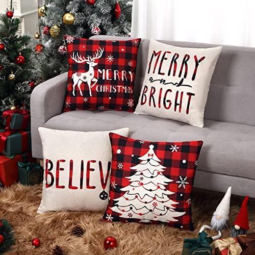 Caromio Decorações de Natal Capas de travesseiro de Natal 18x18 Conjunto de 4 Capas de travesseiros