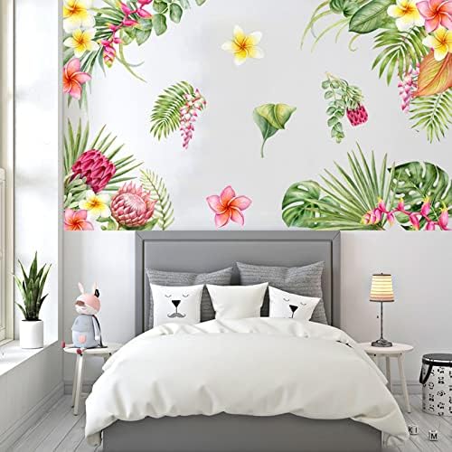Decalques de parede de flor das folhas verdes tropicais Plantas de folhas de palmeira de palmeira Murais de parede