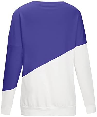 Camisa de bloco colorido de dois tons feminino casual blusa de pullover de pullover solto de manga longa