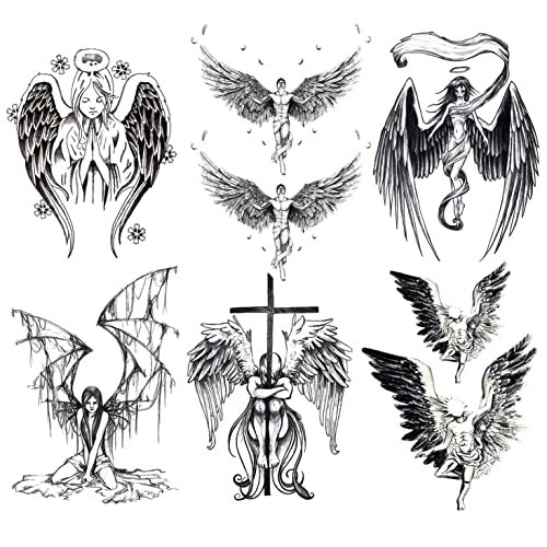 Kotbs 6 lençóis anjo asas grandes tatuagens temporárias mulheres, tatuagem temporária de meia manga à prova