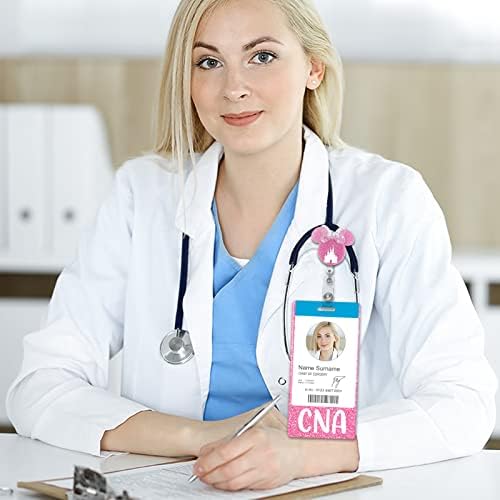 Plifal CNA Badge Buddy Card Nursa Acessórios de enfermagem Glitter rosa Tags de identificação de crachá vertical