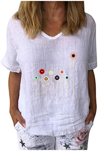 Tops de verão feminino Moda feminina Flores de manga curta Imprimir Tops de decote em V T-shirt