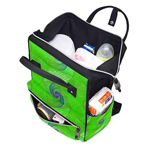 Bacha de fraldas em padrão de fundo verde Backpack Mummy Backpack de grande capacidade Bolsa de enfermagem Bolsa de viagem para cuidados com o bebê