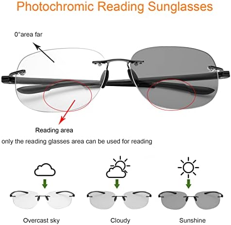 Yimi Fotochromic Bifocal Reading Glasses for Men Mulheres UV Sun Readers Computador Anti -azul Luz muito