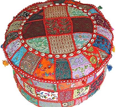 Klavate Ganesham Handicraft - Multicolor Patchwork Pouf otomano redondo algodão capa otomana indiana com