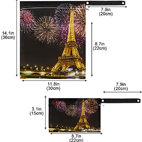 VISESUNNY PARIS - Nov 1_ Eiffel Tower Light Performance Show 2pcs Saco molhado com bolsos com zíper para fraldas salateadas laváveis ​​para viajar, praia, creche, carrinho, fraldas, roupas de ginástica sujas, swimes molhados