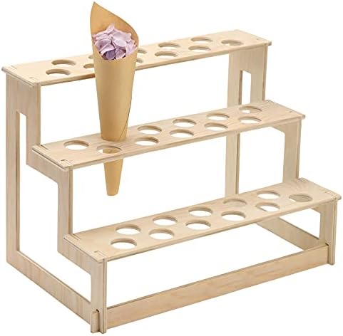 Suporte de cone de cone de cone de conexão 3 níveis de madeira sorvete de madeira Stand Cone Display Stand Hand