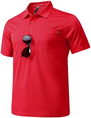 Camisa de colarinho de poliéster masculino de Mier com bolso de camisa de pólo seco rápido, manga curta, umidade que bebeu, proteção solar