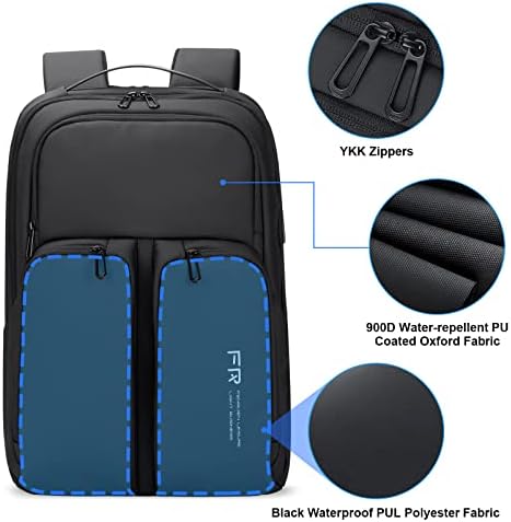 Mochila comercial Fenruien para homens, mochila slim laptop resistente à água de 15,6 polegadas com porta de carregamento USB, mochila preta do computador para trabalho/viagem