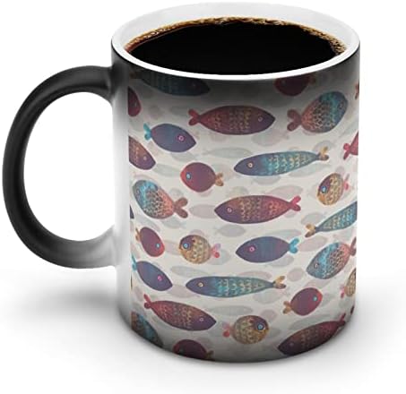 Engraçado colorido colorido peixe arte criativa descoloração cerâmica xícara de café alteração de calor