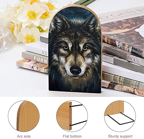 Dark Wolf Head Livro termina para prateleiras Holdren Booknds Holder for Heavy Books Divider Modern Decorative 1 par