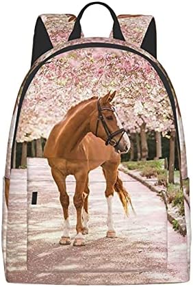Fehuew Backpack de 16 polegadas 3D Horse Sakura Flowers Laptop Mochila Full Print School Bookbag Bag para viajar