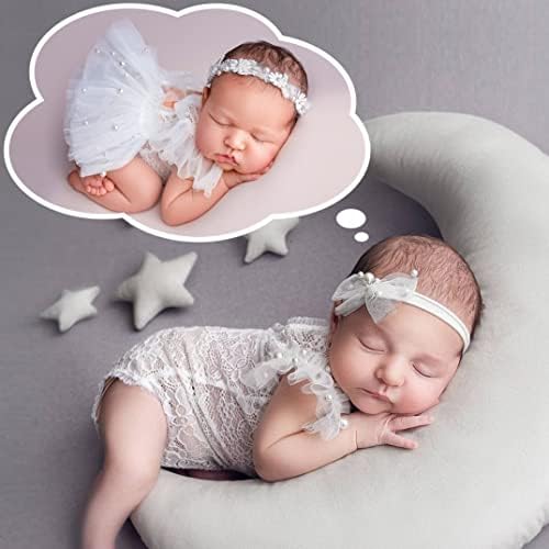 Lyxihap 3 PCs Recém -nascidos Adeços de Fotografia Baby Girl Lace Rompers Rompers de cocar