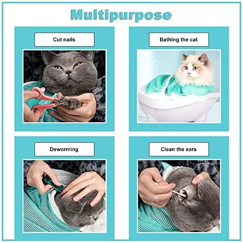 2pcs Bolsa de banho de gato Anti-mordida e anti-arranhão saco de limpeza para banho, bolsa de lavagem de gatos ajustável, bolsa de restrição de gato multifuncional
