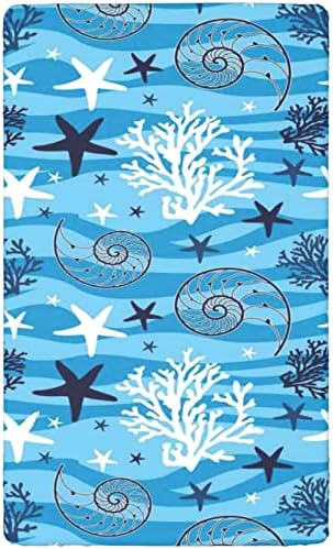 Folha de berço com tema de conchas do mar, lençóis de colchão de berço padrão Criação de berço