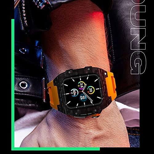 Vevel Luxury Carbon Fiber Alloy Case Strap Set para Apple Watch Series 8, Kit de modificação Diy Band Band Band de 45 mm para Iwatch 7 6 5 4 SE 44mm 45mm
