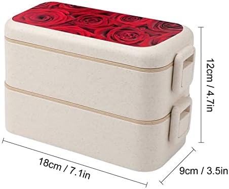 Lindas rosas vermelhas com dupla empilhável Bento Lanch Box Modern Bento Contêiner com conjunto de utensílios