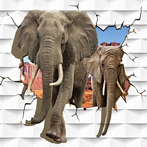 CLHHSY Impermeável e removível Custom 3D Elefante de animais estereoscópicos de parede quebrada mural infantil quarto da sala de estar decoração de parede infantil-450x300cm
