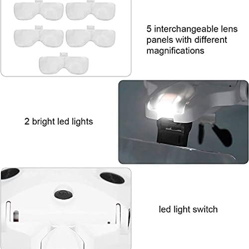 N/A Lupa de copos de lupa de 5 lentes ajustável 1.0x 1,5x 2,0x 2,5x 3,5x com óculos de faixa de cabeça de cabeça de luz LED USB recarregável
