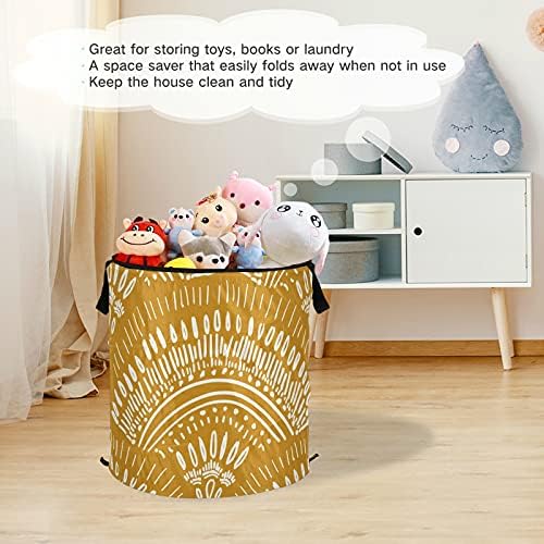 Abstrato cesto de lavanderia pop -up boêmio com tampa de tampa com zíper cesta de lavanderia com alças Organizador de roupas de cesta de armazenamento colapsável para quarto de estudo da sala