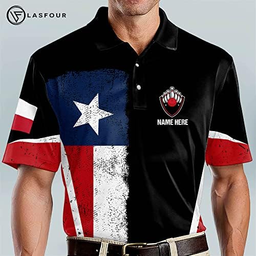 Camisas de boliche personalizadas de lasfour para homens, camisas de pólo de boliche do Texas, manga