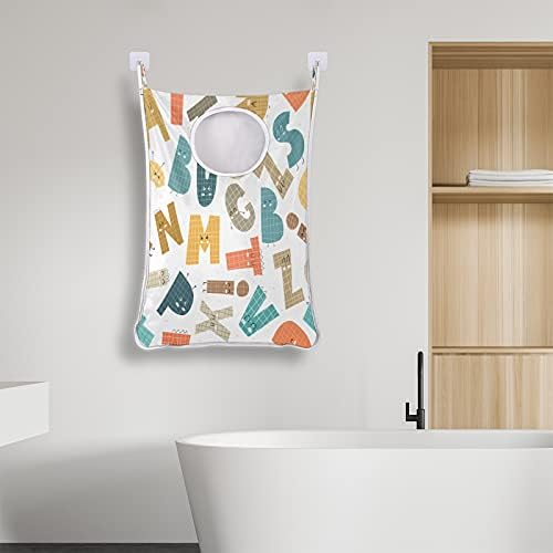 Impressão do tema do alfabeto Saco de cesto de lavanderia pendurada, sobre a porta da roupa de lavanderia