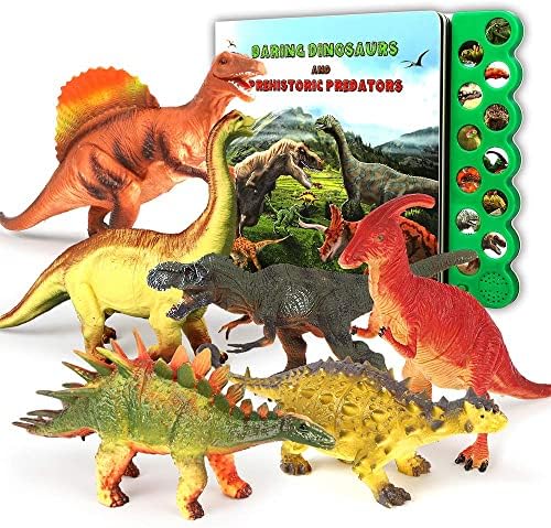 Toys de dinossauros Olefun por 3 anos - Dinosaur Sound Book e 12 dinossauros de aparência realista, incluindo