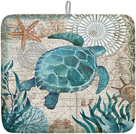 Tartaruga -de -tartaruga de tartaruga de tapetes de secagem para balcão de cozinha, o oceano Animal aquarela Microfiber