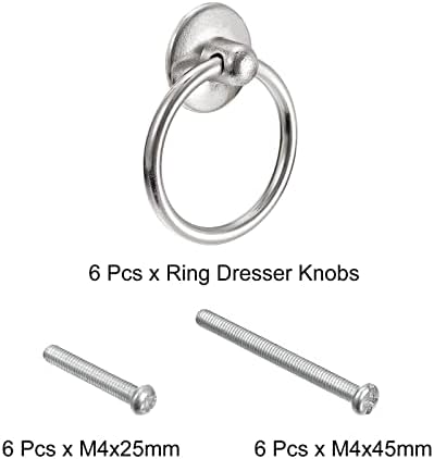 uxcell 6pcs anel redondo puxados, gavetas botas de prata traves de gaveta de círculo único para armário de cômoda guarda -roupa