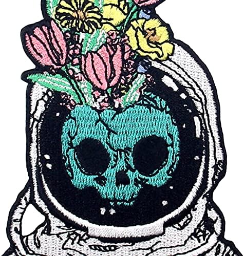 Space Man Skull Astronaut com Flowers Patch Appliques Bordiques Ferro em Sew On Emble