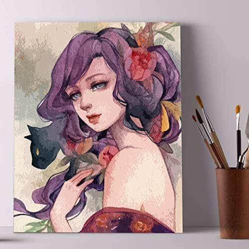 Tucocoo Paint by Number for Adults, kits de pintura a óleo de garotas bonitas DIY em tela com escovas e pigmentos