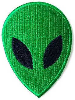 Green Alien Head Head Cute Desenho de Cartoon Biker Logo Costura em Ferro em Patch para Mochilas