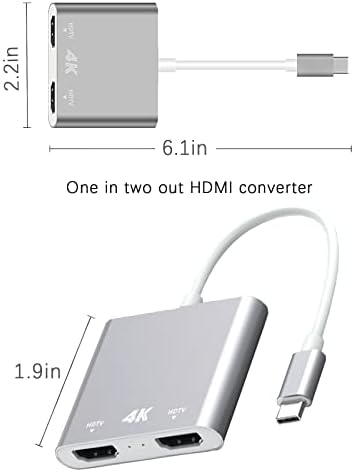 Mketnymy USB C a HDMI, Tipo C a 2 HDMI 4K@60Hz Adaptador, compatível com MacBook Pro 2020/2019/2018/2017 XPS 13/15 Surface Go Chromebook Yoga Aluminium Gray
