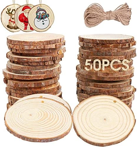 Ourwarm 50pcs Fatias de madeira naturais, fatias de madeira inacabadas círculos para artesanato centrais,