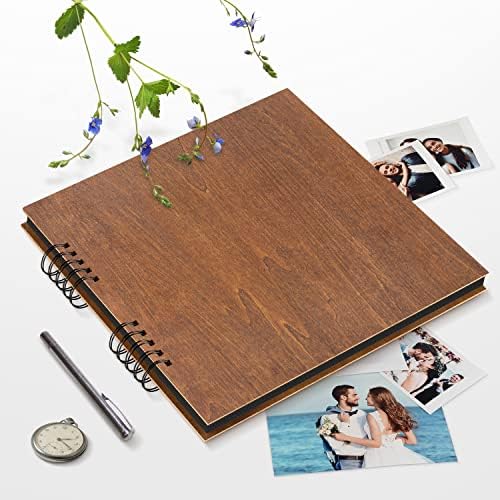 Creawoo 8.5 Livro de visitas de madeira com sinal de mesa, caneta, suporte e 8x8 polegadas de álbum de fotos de álbum de fotos de madeira com papel preto