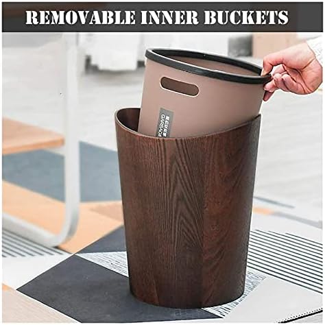 Lata de lixo de madeira maciça com lata de lixo redonda com baldes internos removíveis, lixo de cozinha para o banheiro de escritório em casa e 19x19x30cm)