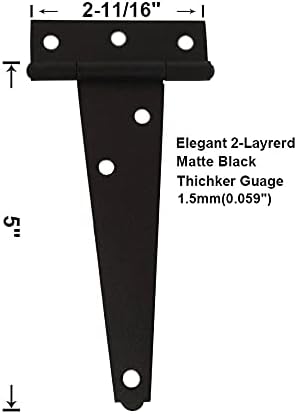 Luz de aço QCAA T da dobradiça, 3 x2-5/16 x1,4 mm, elegante em preto fosco fosco de 2 camadas,