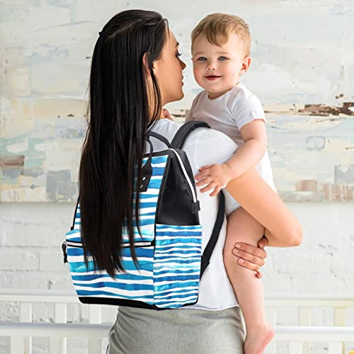 Mochila de fraldas de ondas de água azul Backpack Mummy Backpack de grande capacidade Bolsa de enfermagem Bolsa de viagem para cuidados com o bebê