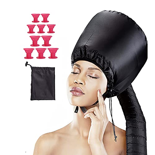 Capô do capô do secador de cabelo com 10 rolinhos de cabelo de silicone e 1 faixa facial